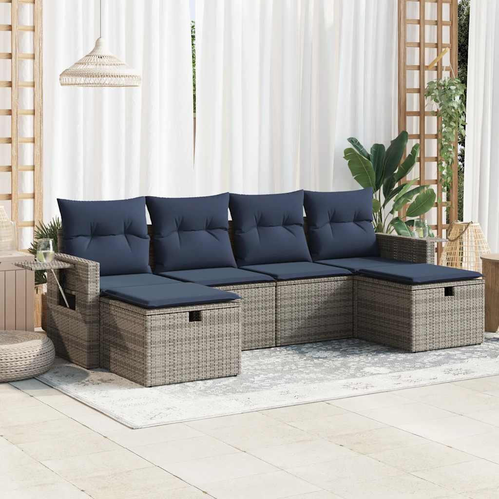 6-Tlg. Garten-Sofagarnitur Mit Kissen Poly Rattan