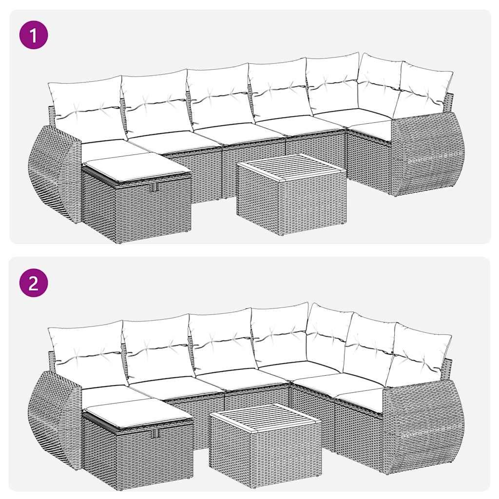 8-Tlg. Garten-Sofagarnitur Mit Kissen Poly Rattan