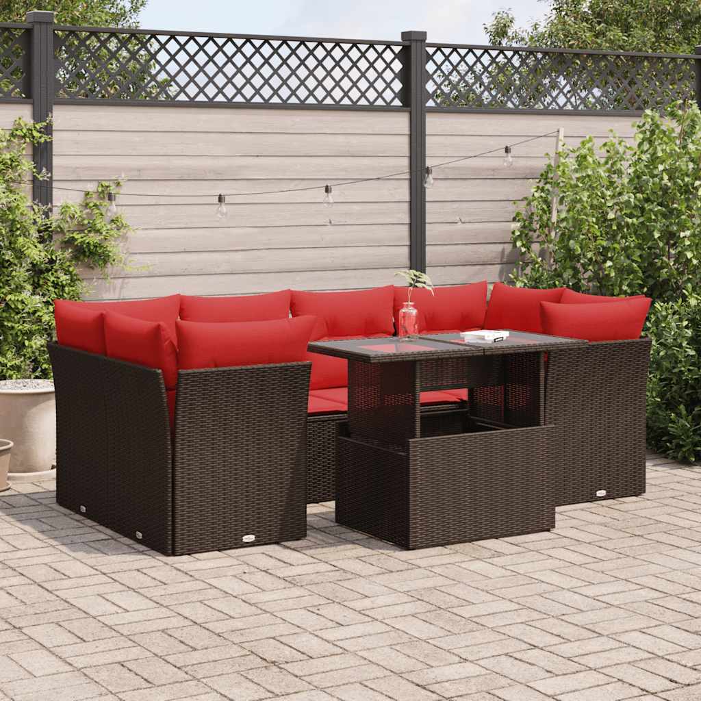 7-Tlg. Garten-Sofagarnitur Mit Kissen Poly Rattan
