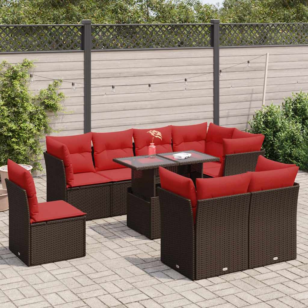 9-Tlg. Garten-Sofagarnitur Mit Kissen Poly Rattan