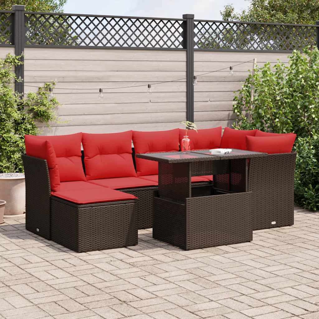 7-Tlg. Garten-Sofagarnitur Mit Kissen Poly Rattan