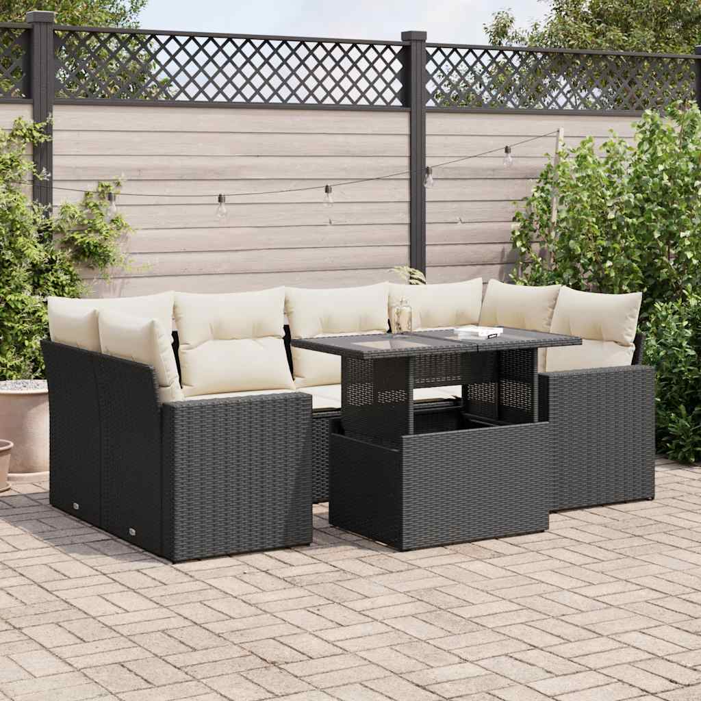 7-Tlg. Garten-Sofagarnitur Mit Kissen Beige Poly Rattan