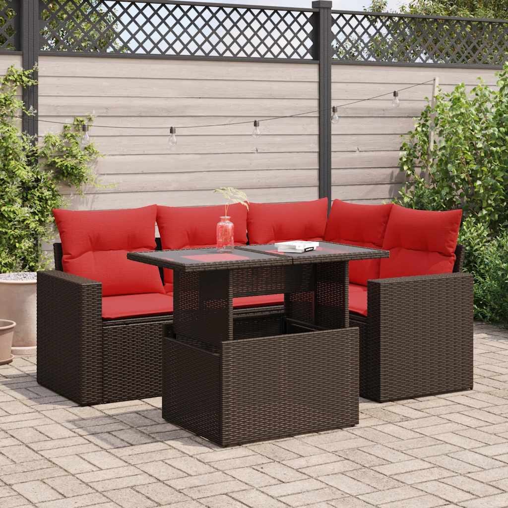 5Tlg. Garten-Sofagarnitur Mit Kissen Poly Rattan Akazie