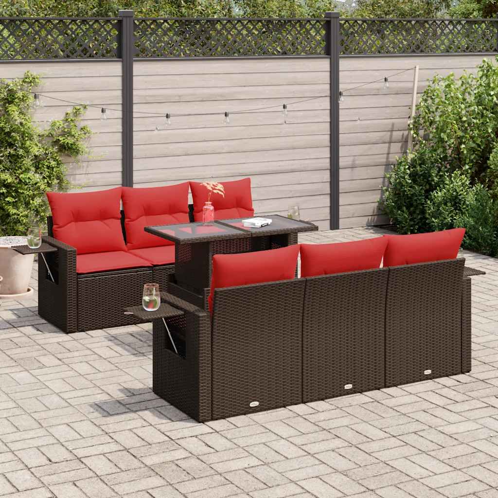 7-Tlg. Garten-Sofagarnitur Mit Kissen Poly Rattan Akazie