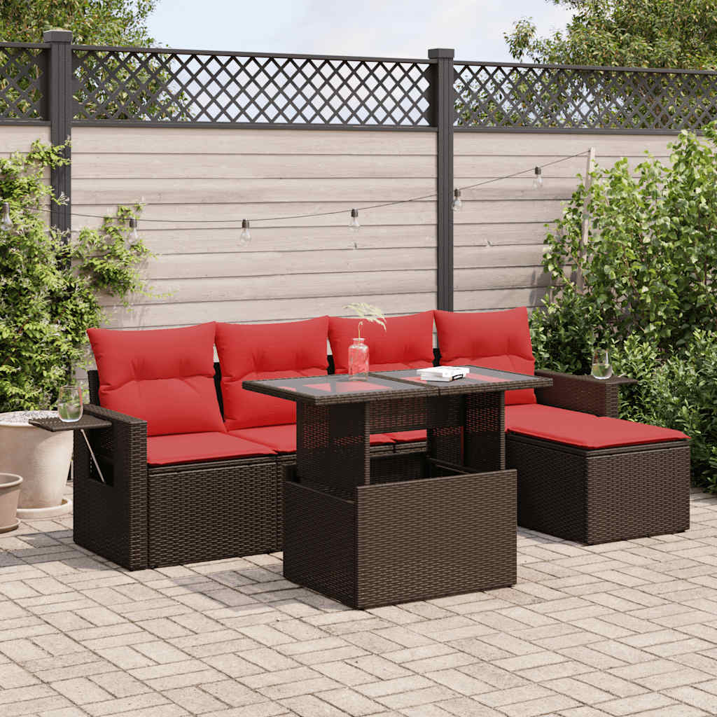 6-Tlg. Garten-Sofagarnitur Mit Kissen Poly Rattan Akazie