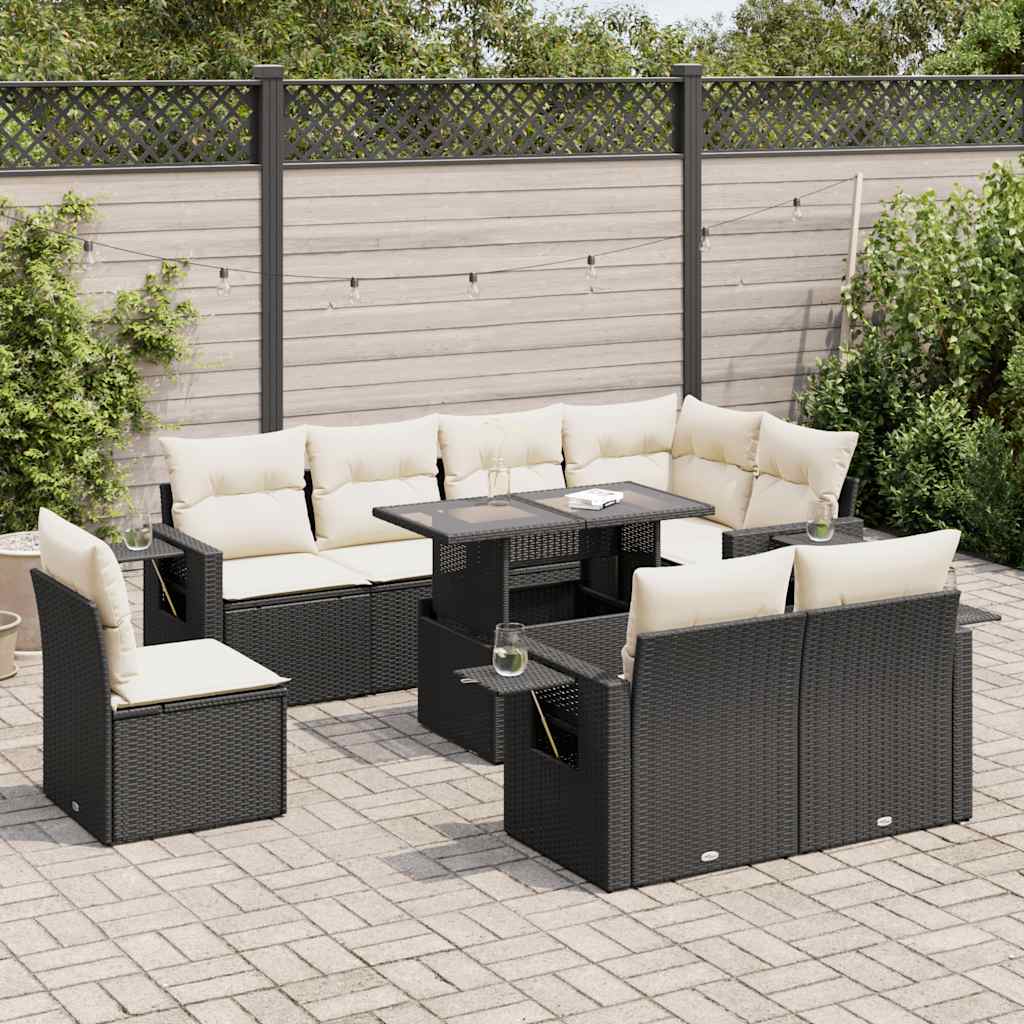 9-Tlg. Garten-Sofagarnitur Mit Kissen Beige Poly Rattan
