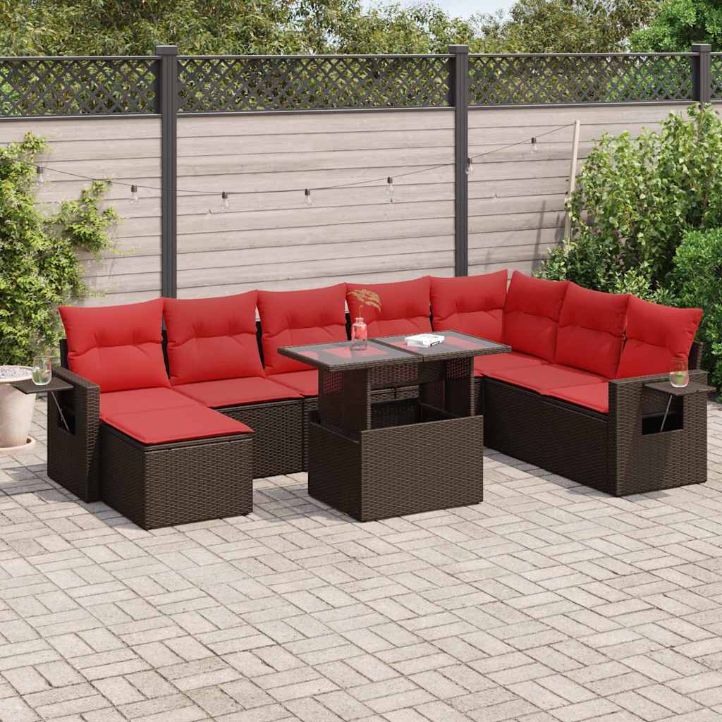 9-Teiliges Gartensofa-Set Mit Kissen, Es Polyrattan