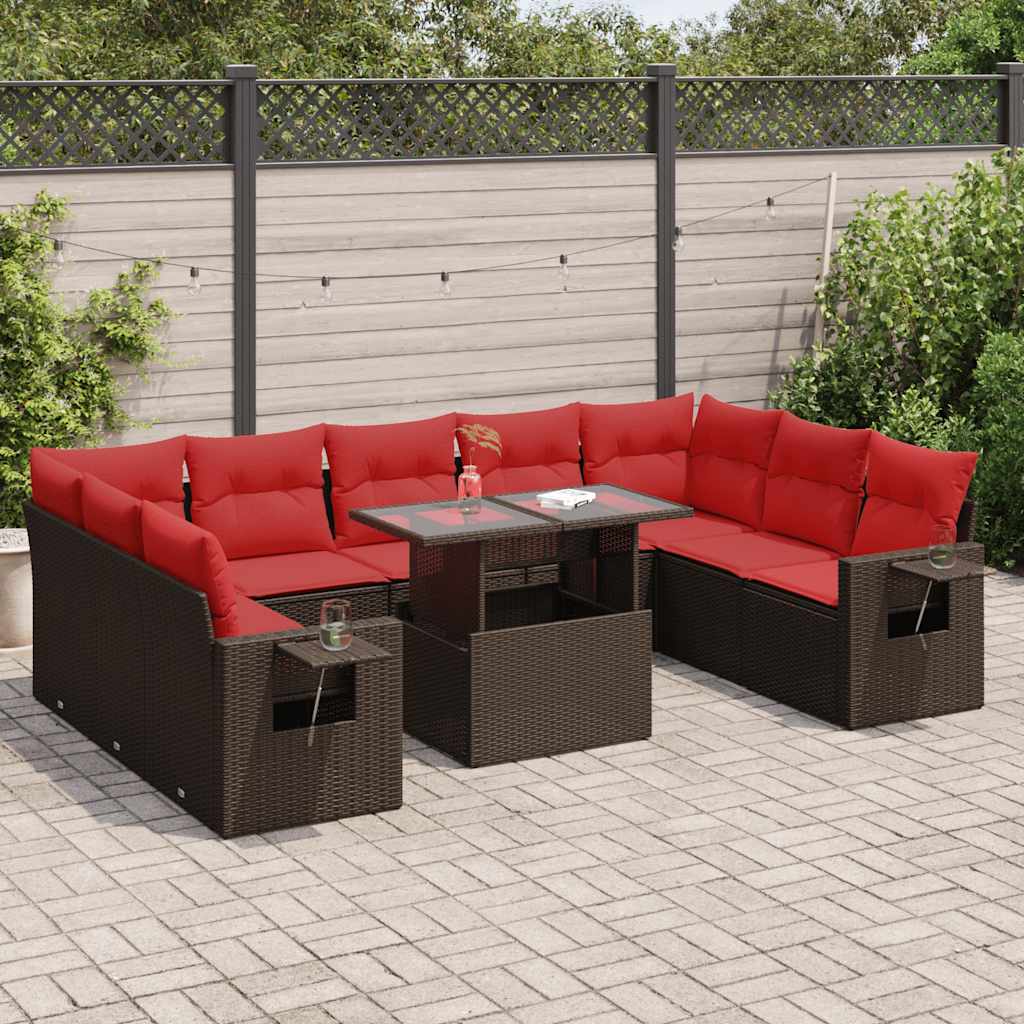 10-Teiliges Gartensofa-Set Mit Kissen, Es Polyrattan