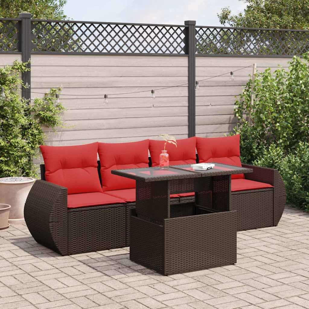5-Tlg. Garten-Sofagarnitur Mit Kissen Poly Rattan Akazie