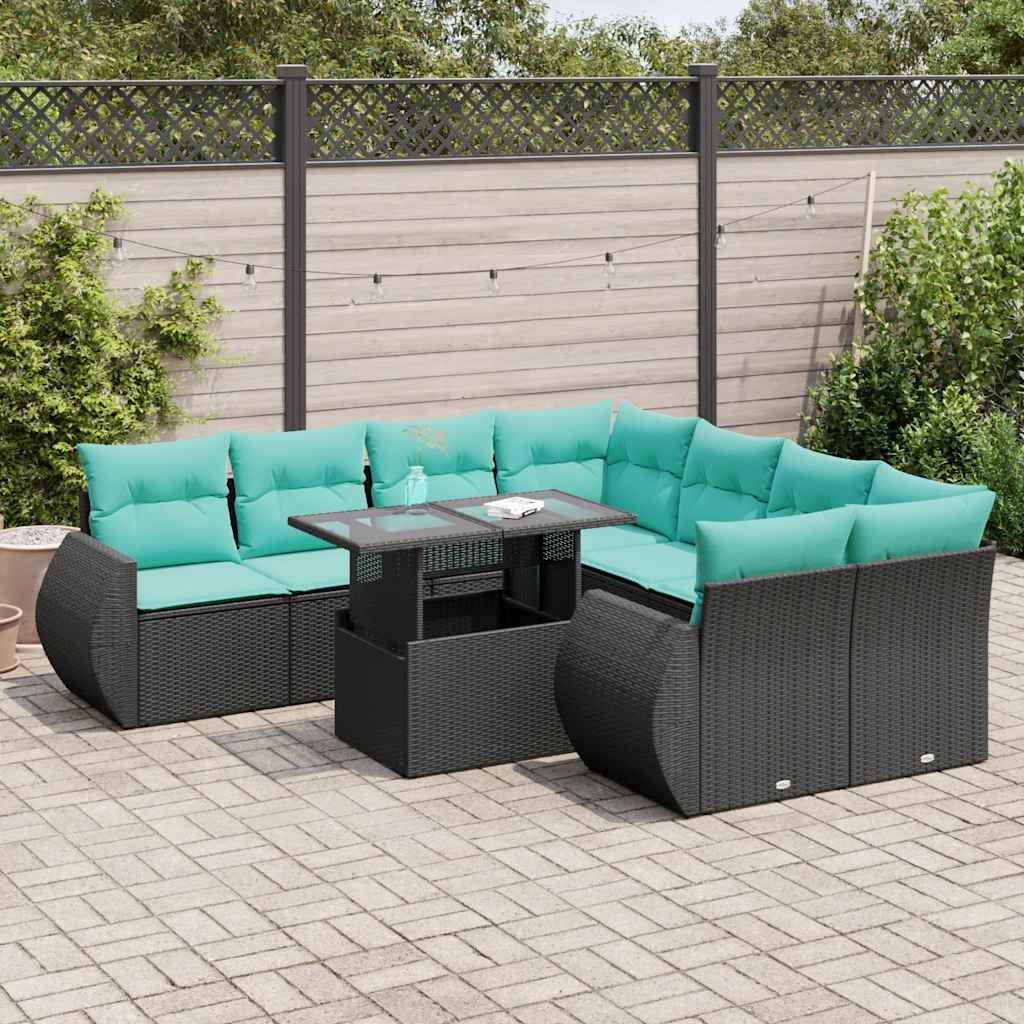 9-Teiliges Gartensofa-Set Mit Kissen, Es Polyrattan