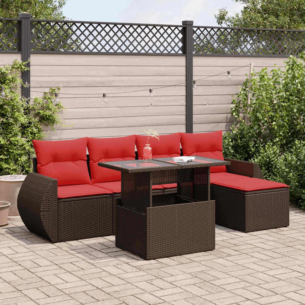 6-Teiliges Gartensofa-Set Mit Kissen, Es Polyrattan