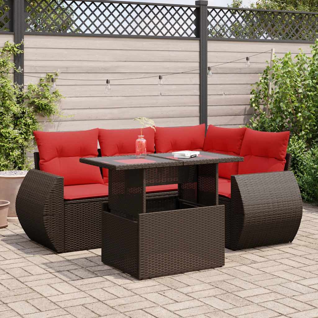 5-Tlg. Garten-Sofagarnitur Mit Kissen Poly Rattan Akazie