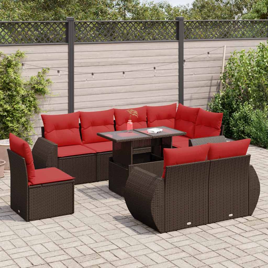 9-Tlg. Garten-Sofagarnitur Mit Kissen Poly Rattan