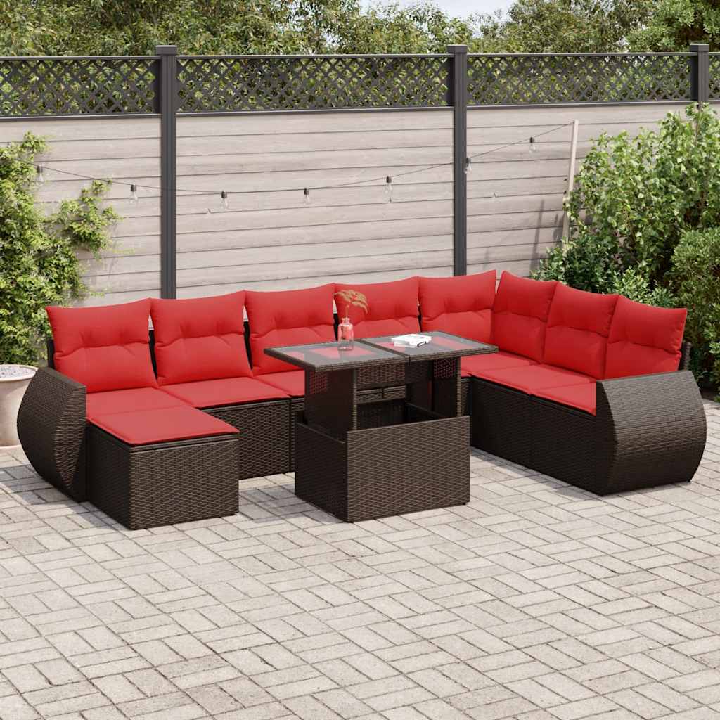 9-Teiliges Gartensofa-Set Mit Kissen, Es Polyrattan