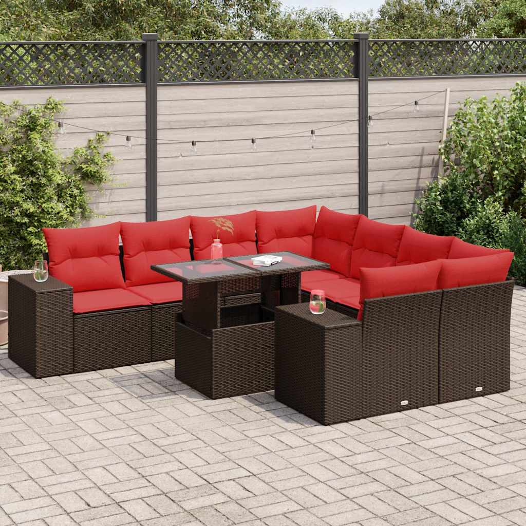 9-Tlg. Garten-Sofagarnitur Mit Kissen Poly Rattan