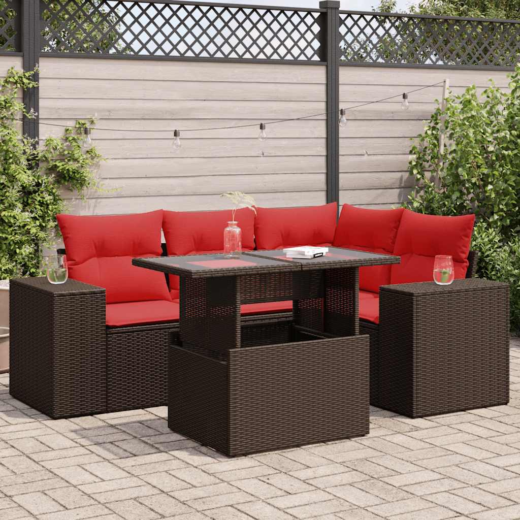 5-Teiliges Gartensofa-Set Mit Kissen, Es Polyrattan