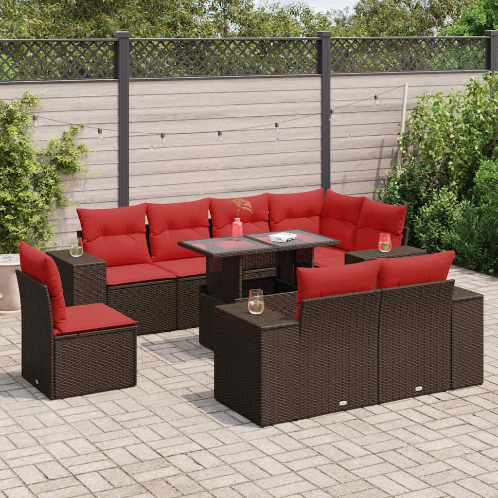 9-Teiliges Gartensofa-Set Mit Kissen, Es Polyrattan