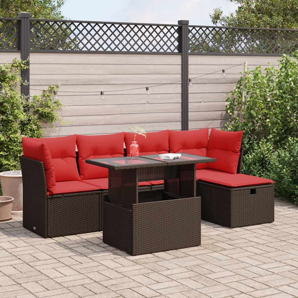 6-Tlg. Garten-Sofagarnitur Mit Kissen Poly Rattan Akazie