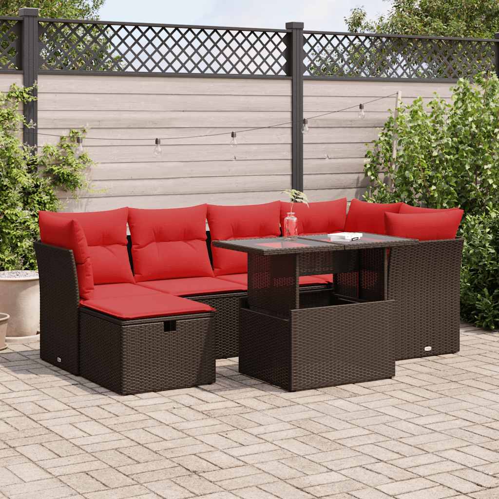 7-Teiliges Gartensofa-Set Mit Kissen, Es Polyrattan