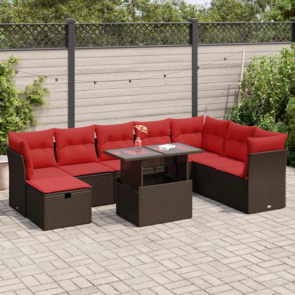 9-Teiliges Gartensofa-Set Mit Kissen, Es Polyrattan