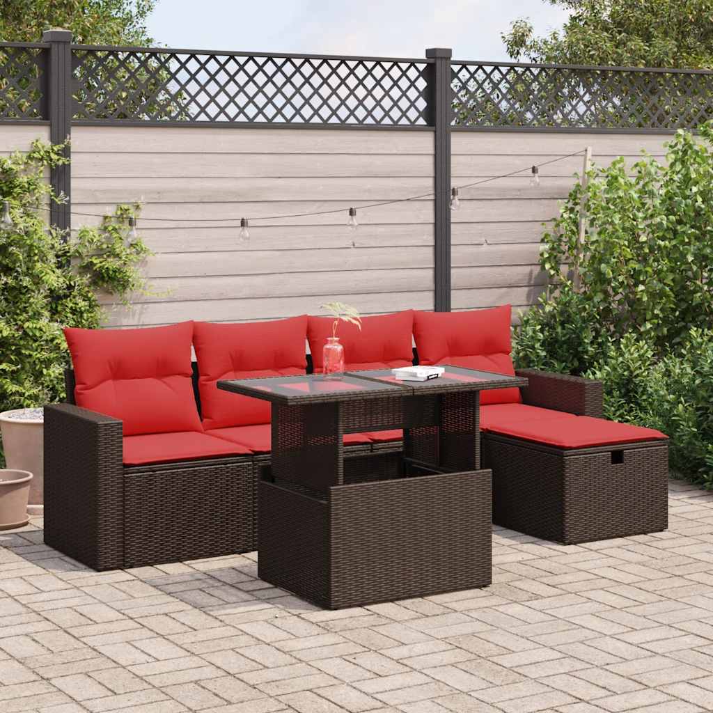 6-Tlg. Garten-Sofagarnitur Mit Kissen Grau Poly Rattan Akazie