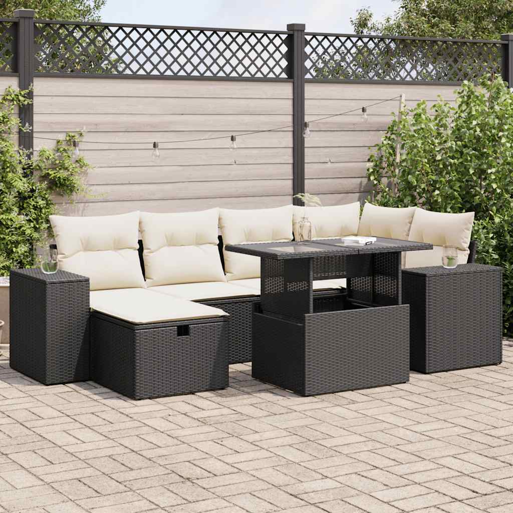7-Tlg. Garten-Sofagarnitur Mit Kissen Poly Rattan