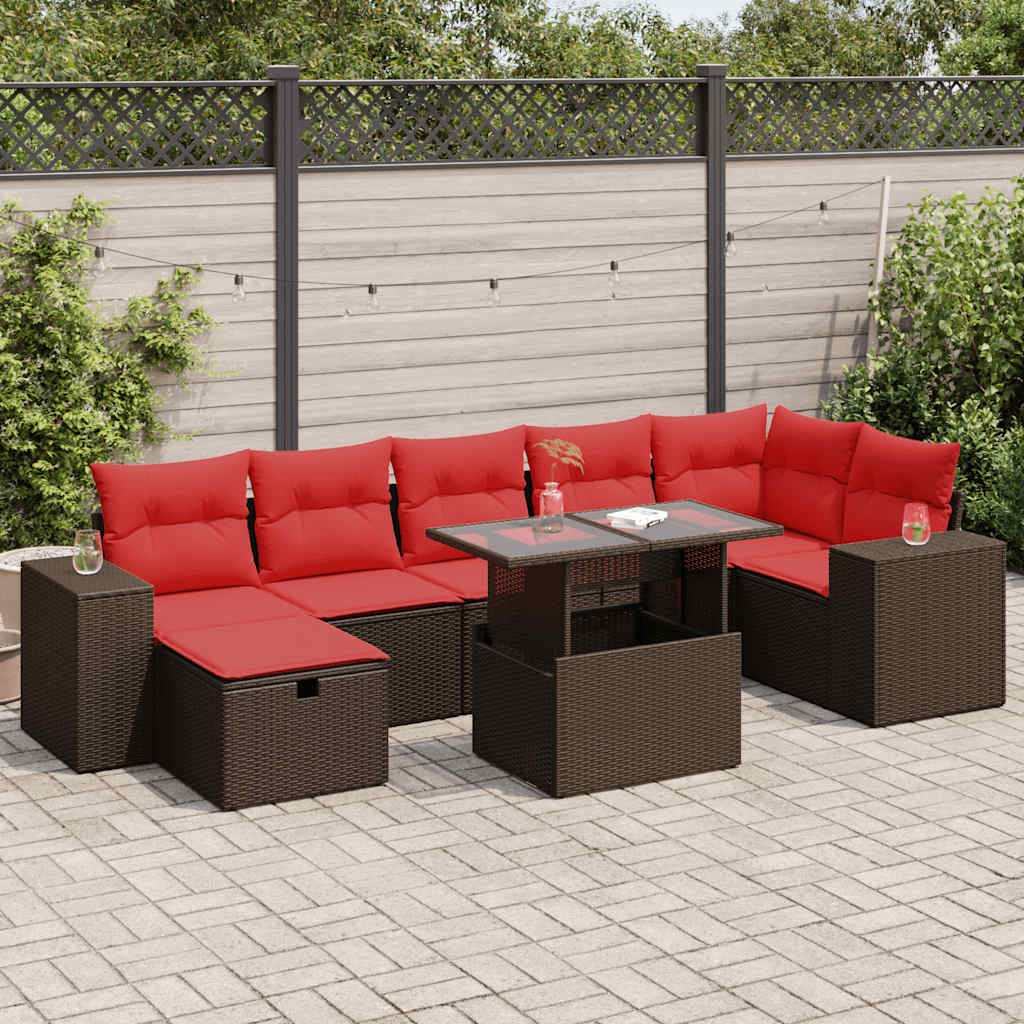 8-Tlg. Garten-Sofagarnitur Mit Kissen Braun Poly Rattan Akazie