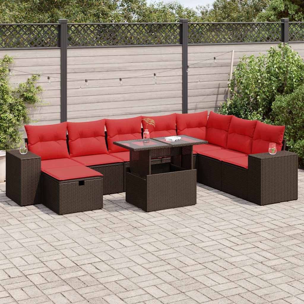 9-Tlg. Garten-Sofagarnitur Mit Kissen Grau Poly Rattan Akazie