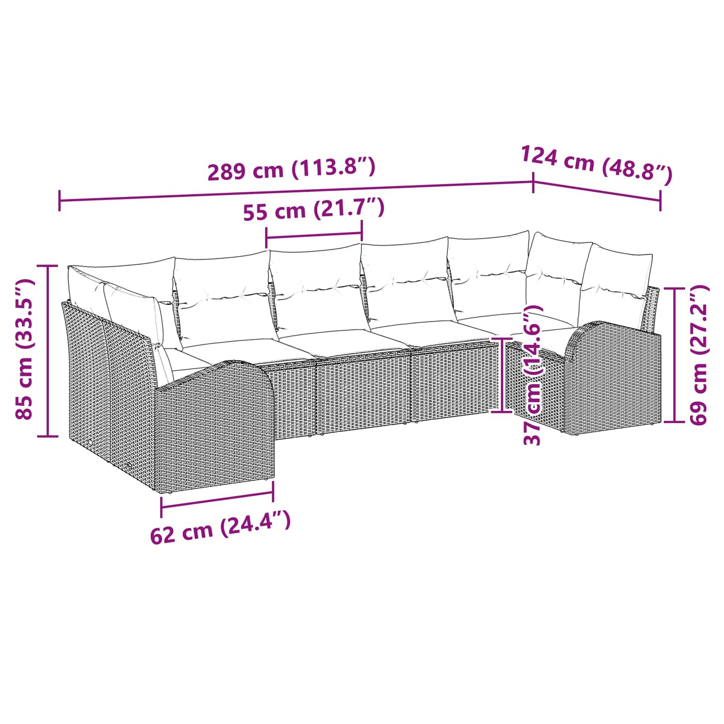 Gartensofa-Set Mit Kissen 7 Pcs Poly-Rattan