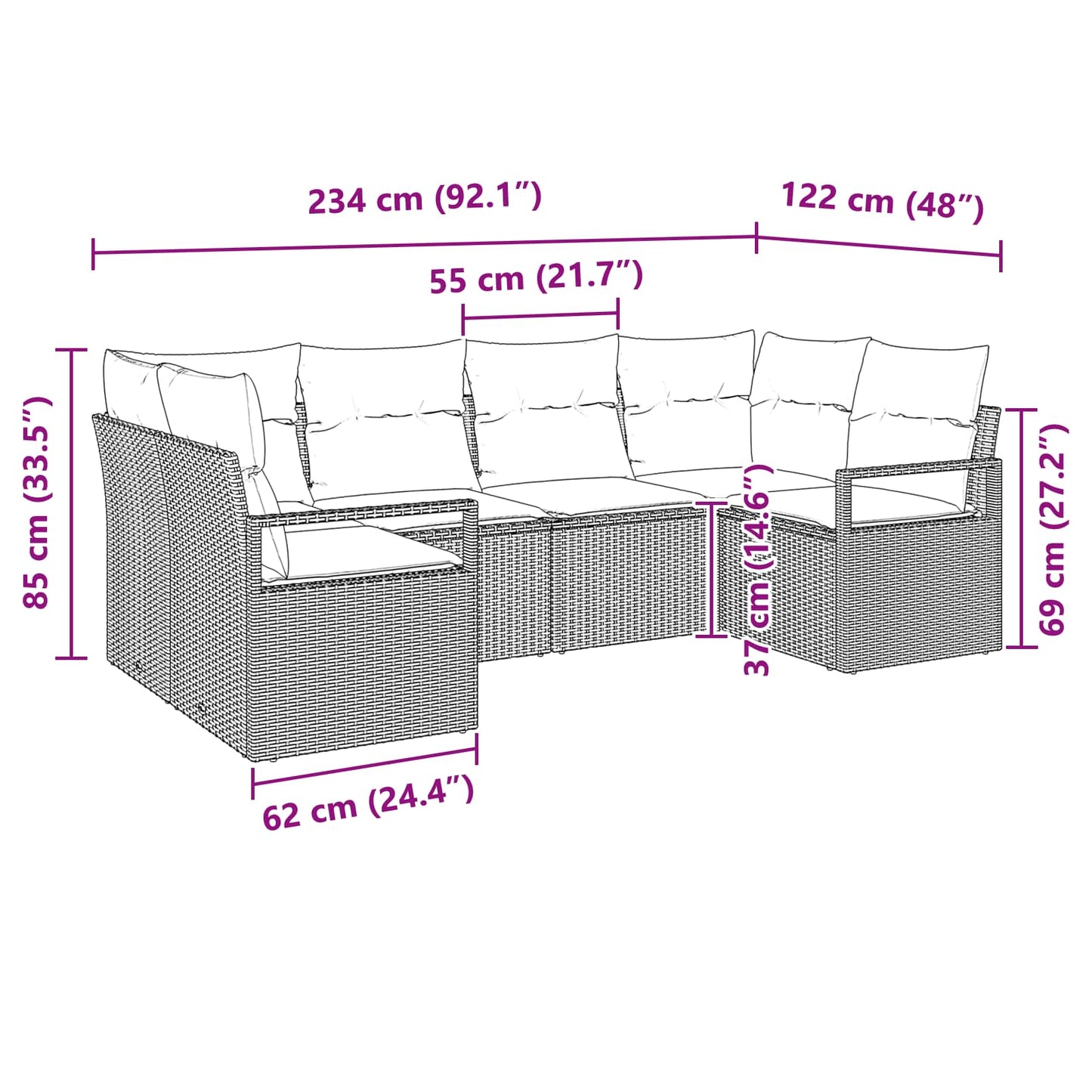 Gartensofa-Set Mit Kissen 6 Pcs Poly-Rattan