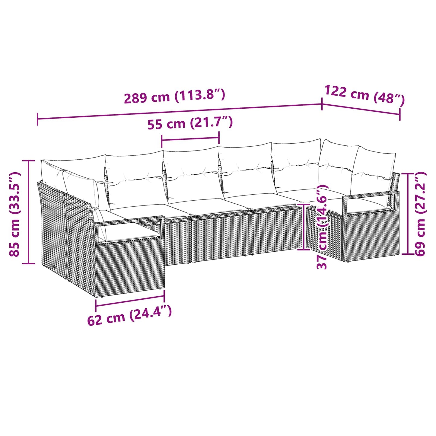 Gartensofa-Set Mit Kissen 7 Pcs Poly-Rattan