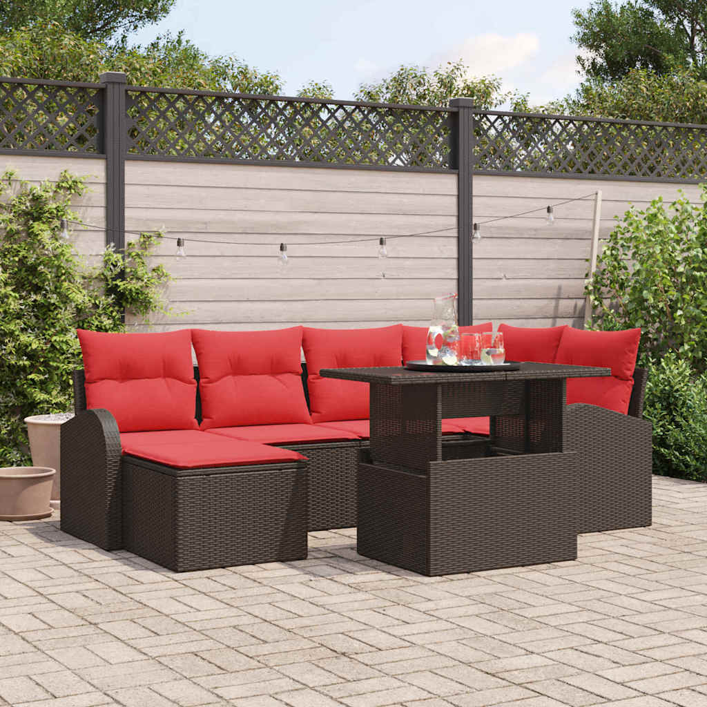 Garten-Sofa-Set Mit Speicher 7 Pcs Schwarz Poly Rattan