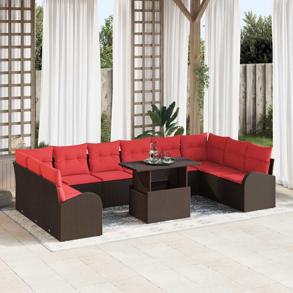 Gartensofa-Set Mit Kissen 11 Pcs Schwarz Poly Rattan