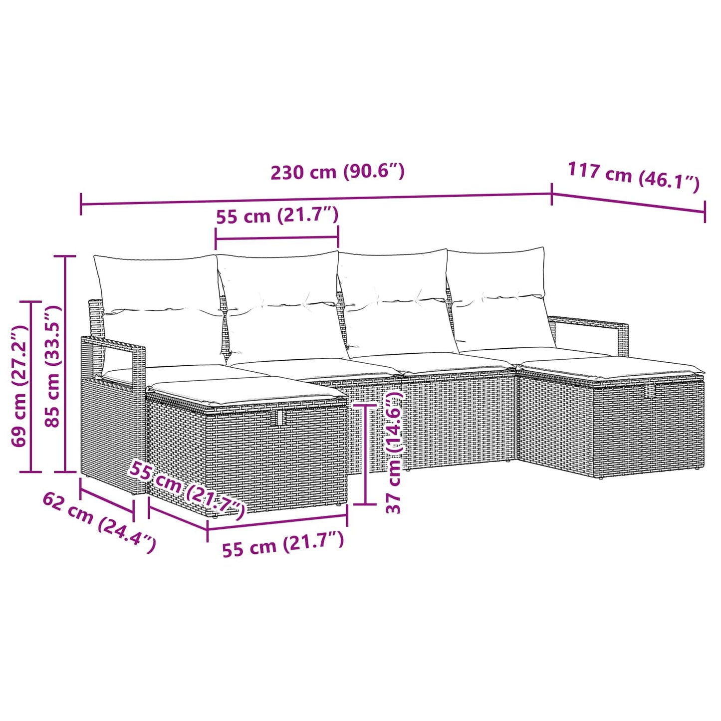 Sofa Set Mit Kissen 5 Pcs Poly-Rattan