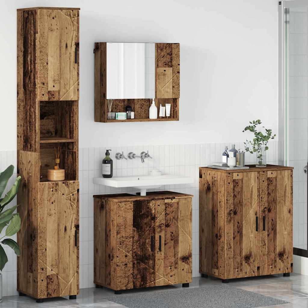 Badezimmermöbel-Set 4 Pcs Hochglanz Weiß Holzwerkstoff & Metall