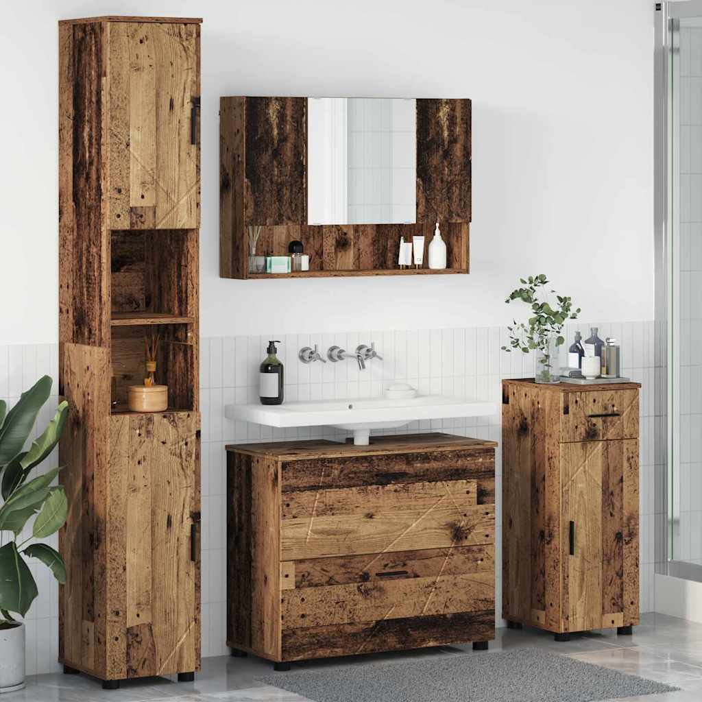 Badezimmermöbel-Set 4 Pcs Beton Grau Sperrholz Und Metall