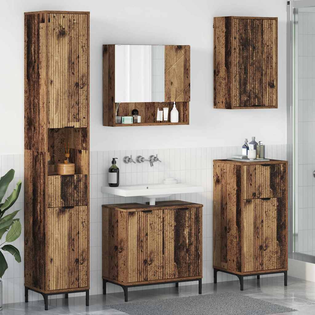 Badezimmermöbel-Set 4 Stk. Holzwerkstoff, Metall