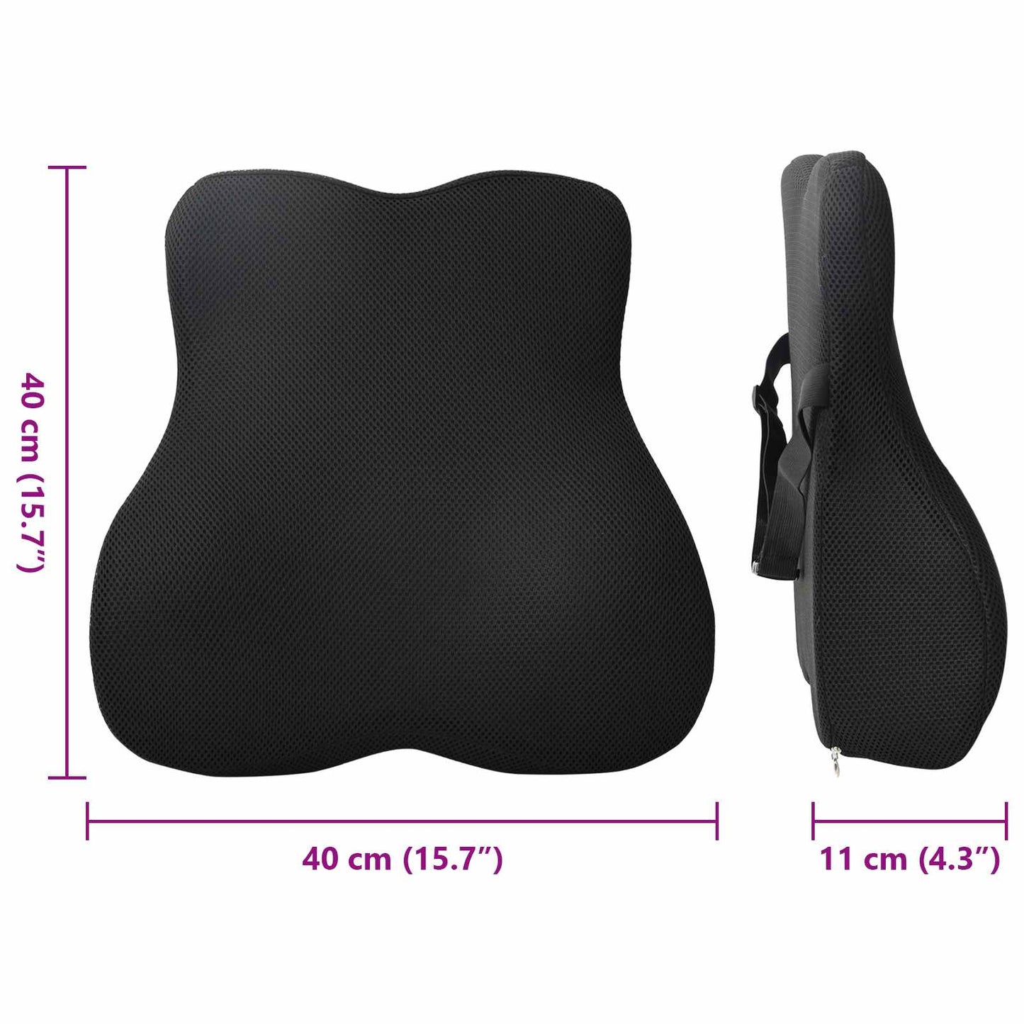 Rückenkissen Schwarz Viscoschaum 40 X 40 X 11 Cm