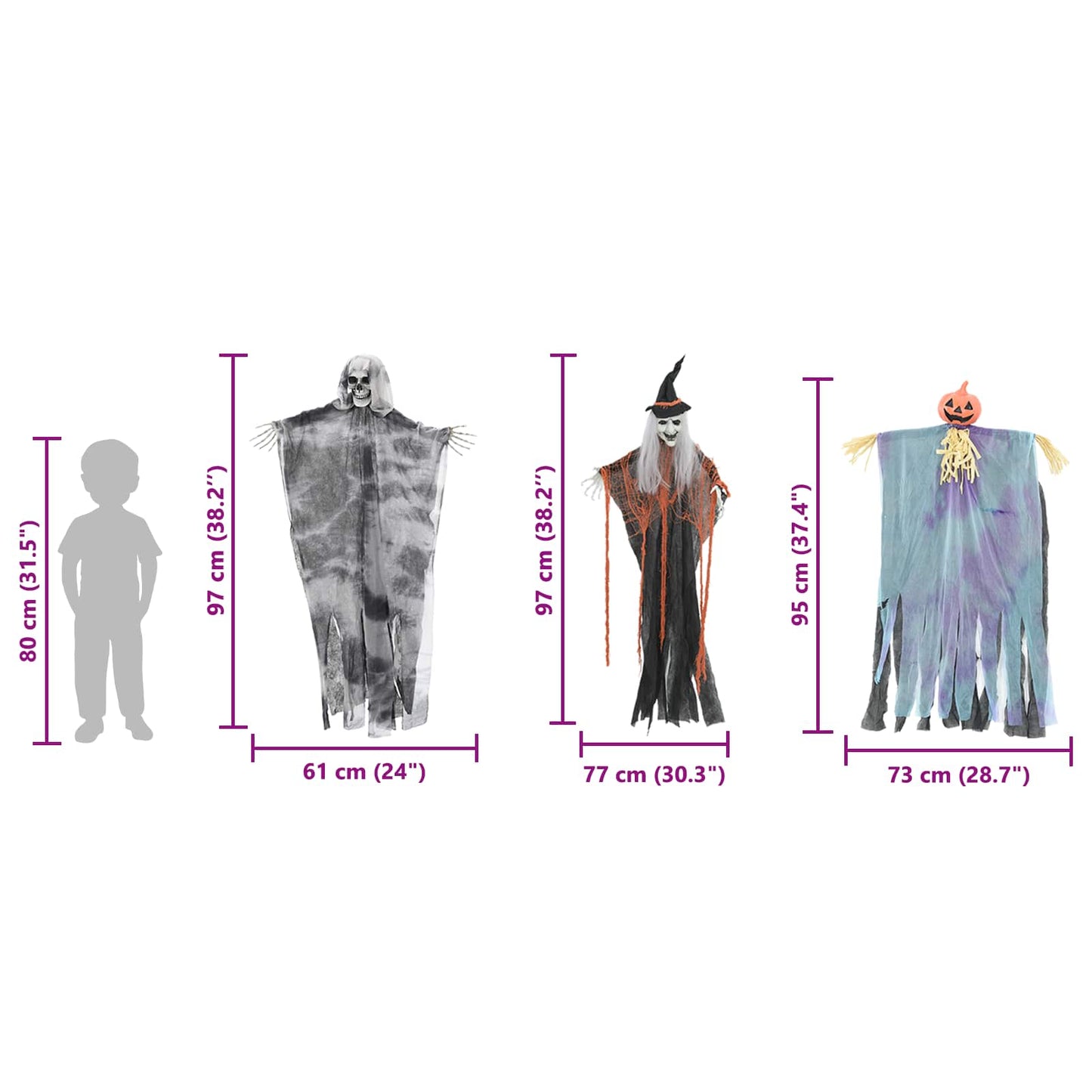 Hängender Halloween Geist 3 Pcs Mehrfarbig 61 X 97 Cm Polyester