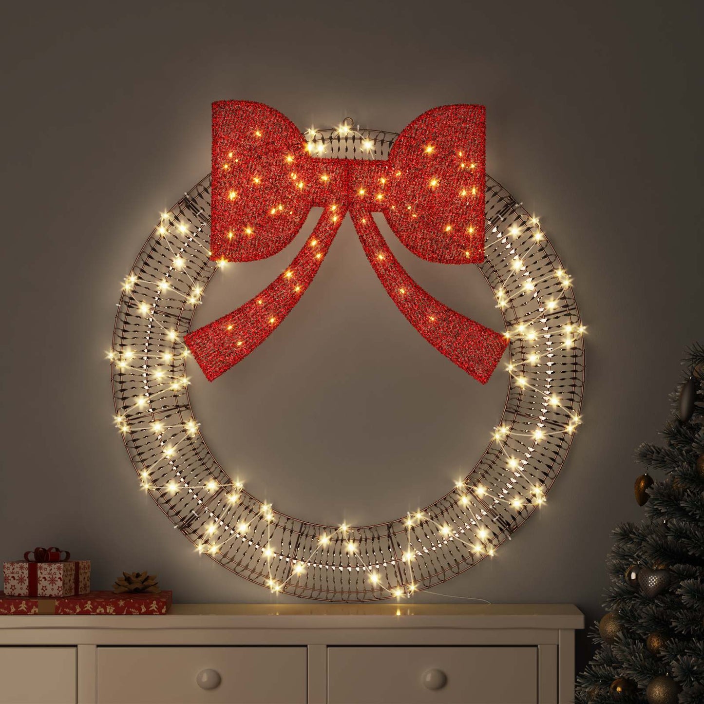 Kranz Mit 150 Leds Warmweiß 121 X 121 X 10 Cm Pet