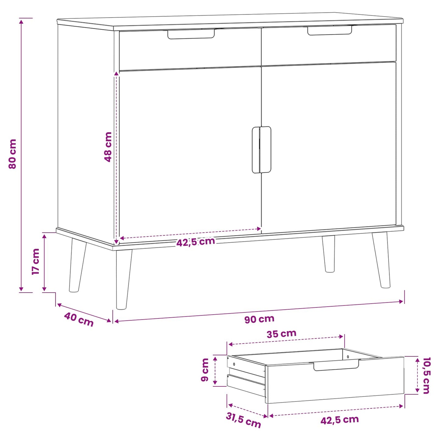 Sideboard Molde 90 X 40 X 80 Cm
