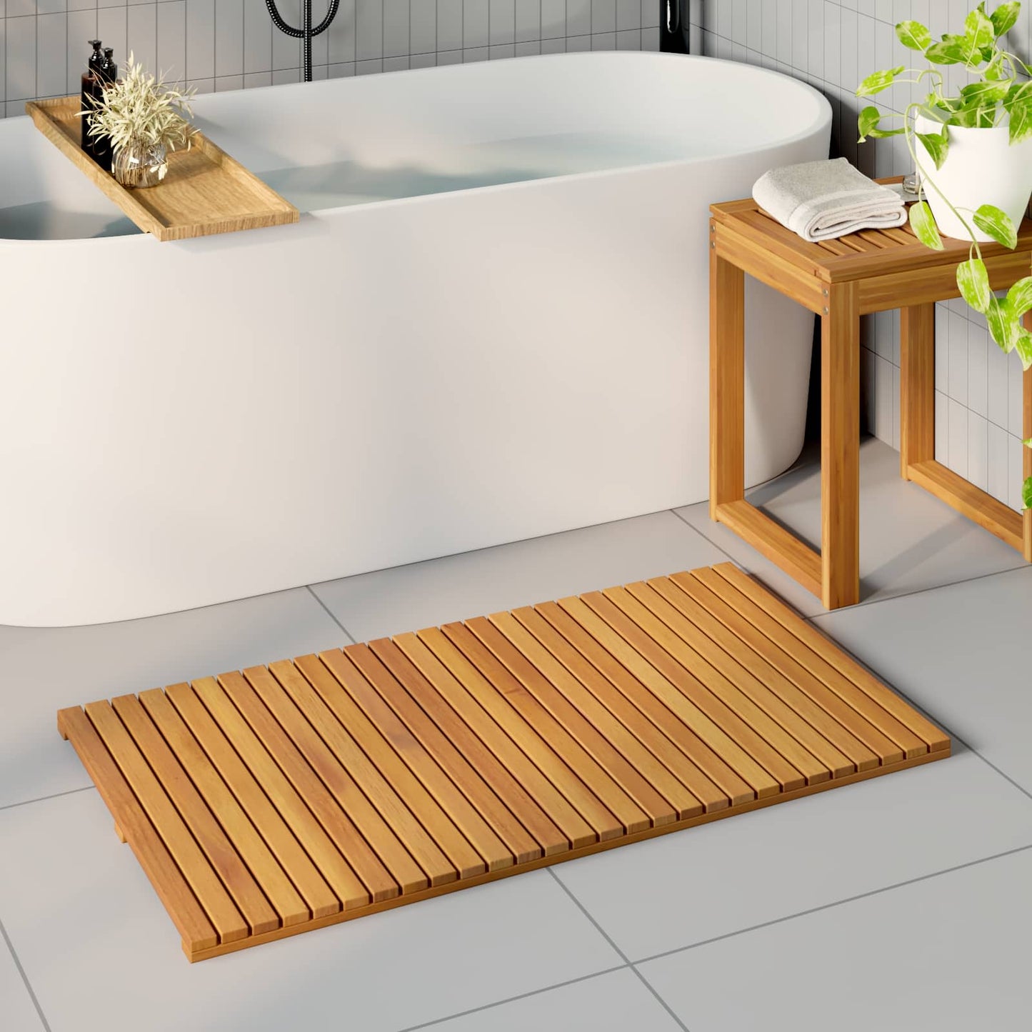 Badematte Uni Braun Massives Akazienholz