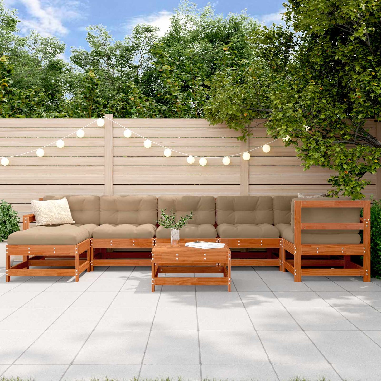 8-Tlg. Garten-Lounge-Set Weiß Massivholz Kiefer
