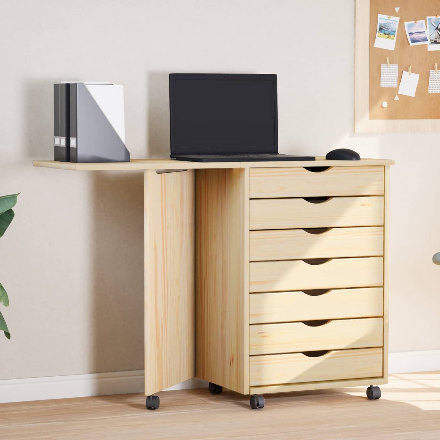 Rollschrank Mit Schreibtisch Moss Massivholz Kiefer