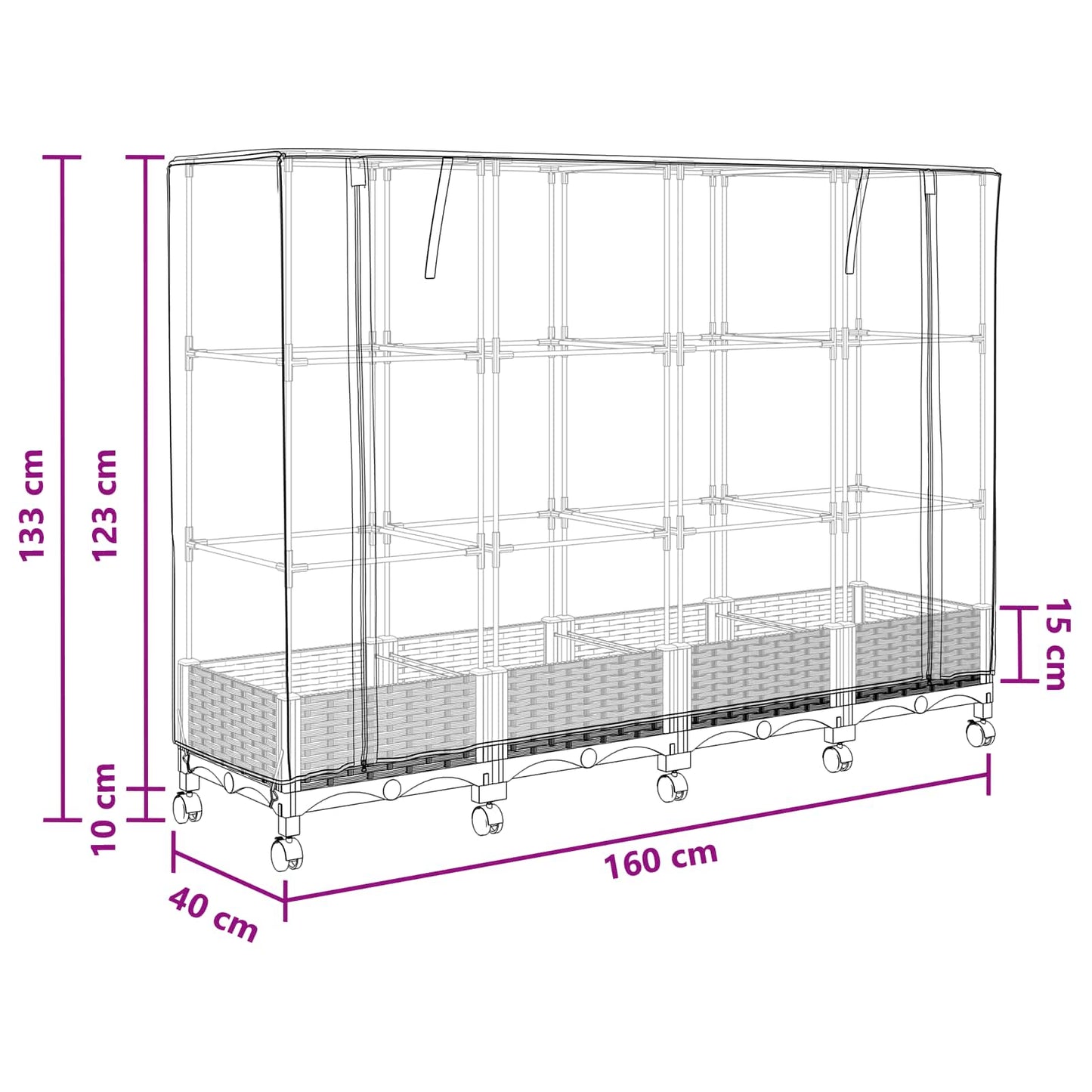 Gartenplanter Mit Gewächshausabdeckung Und Rädern 3 Stk. Pp Hellgrau