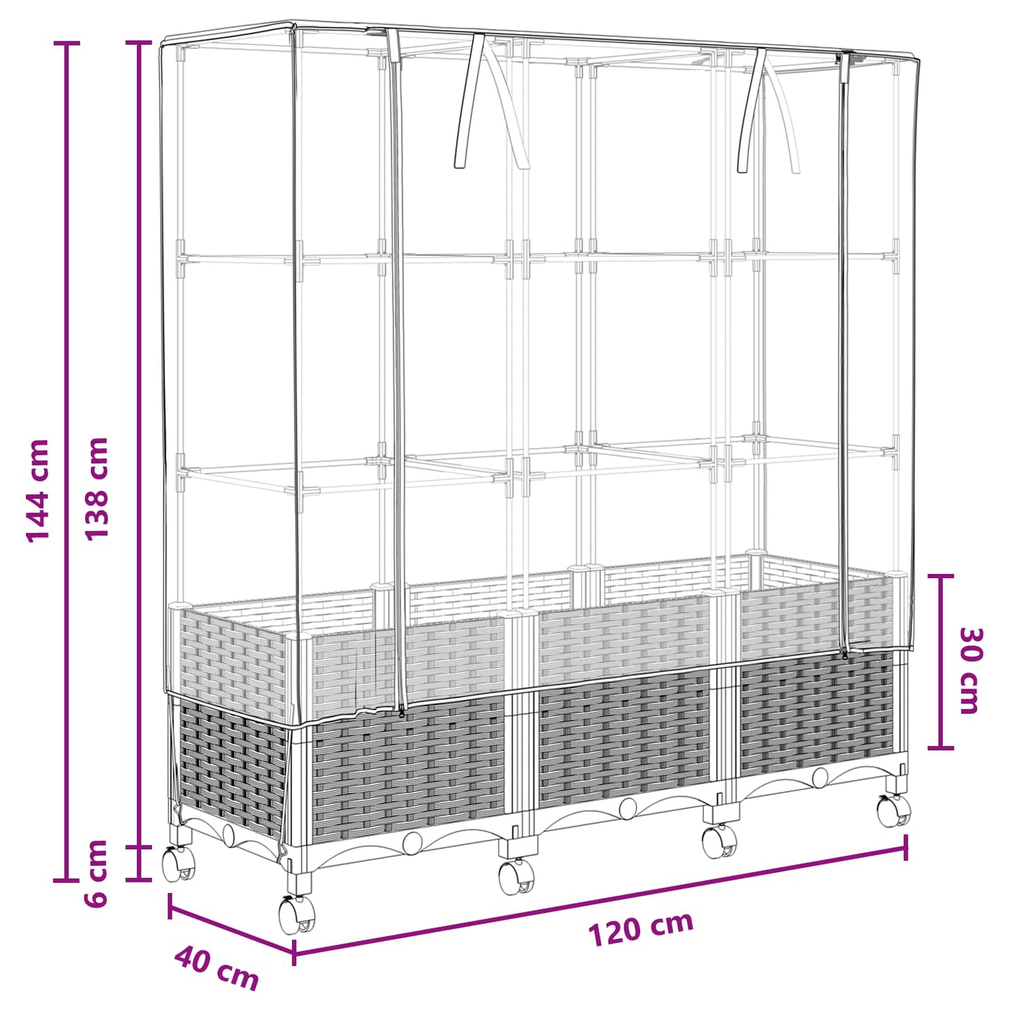 Gartenplanter Mit Gewächshausabdeckung Und Rädern 3 Stk. Pp Hellgrau