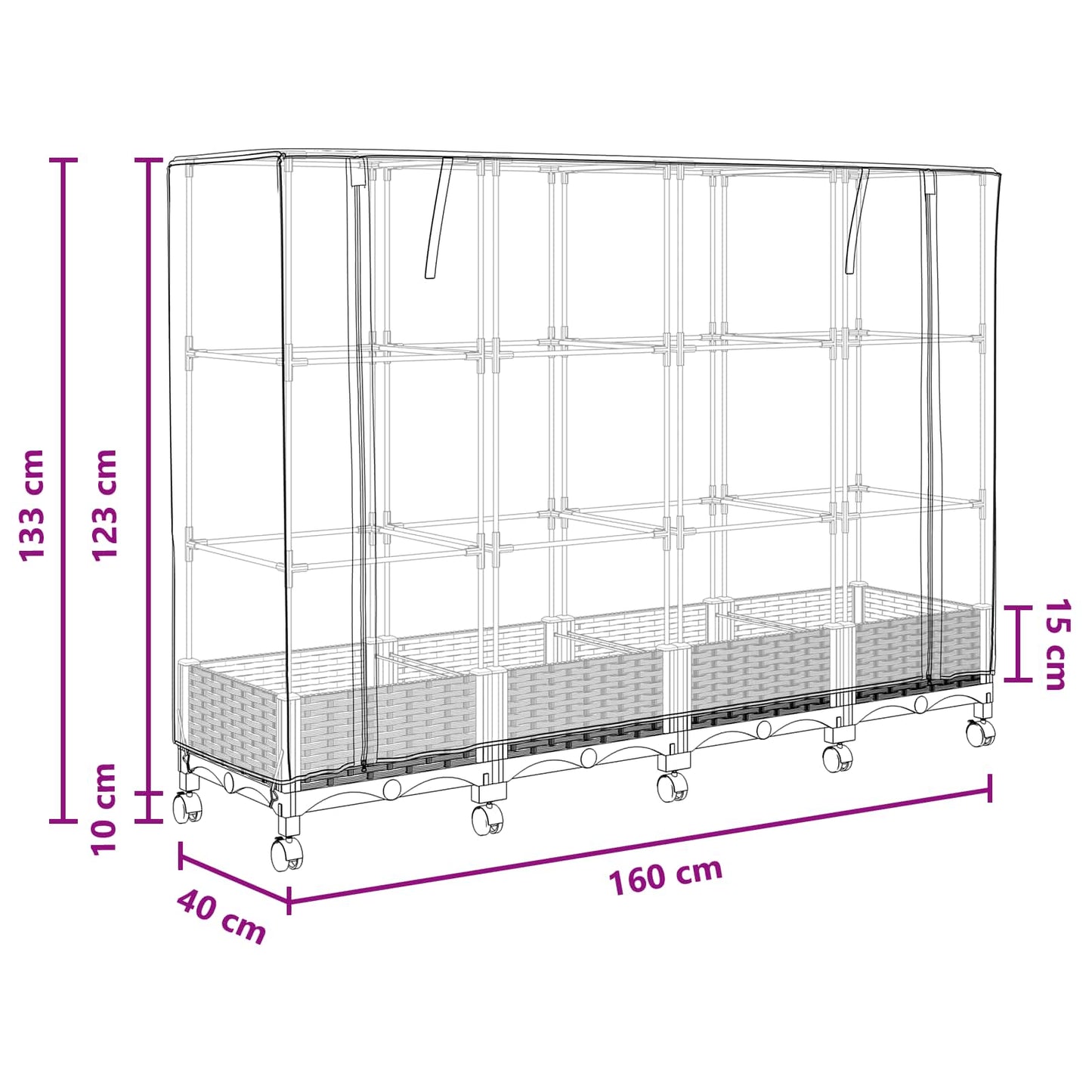 Gartenplanter Mit Gewächshausabdeckung Und Rädern 4 Stk. Pp Hellgrau