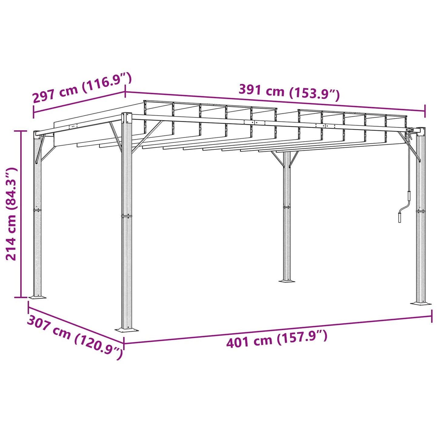 Gazebo Mit Lamellen-Dach 3 X 4 X 2,14 M