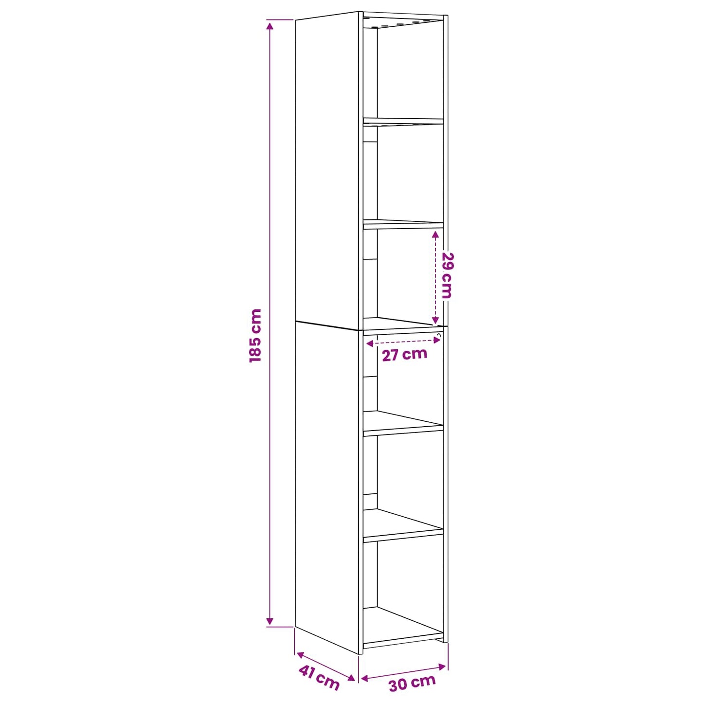 Highboard Artisan-Eiche 30 X 41 X 185 Cm Holzwerkstoff