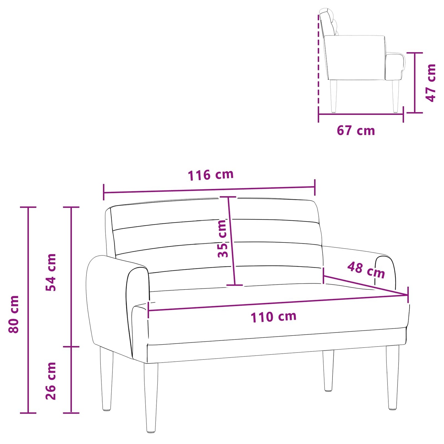 Zweisitzer Mit Knopfheftung Rosa 116 X 67 X 80 Cm Stoff